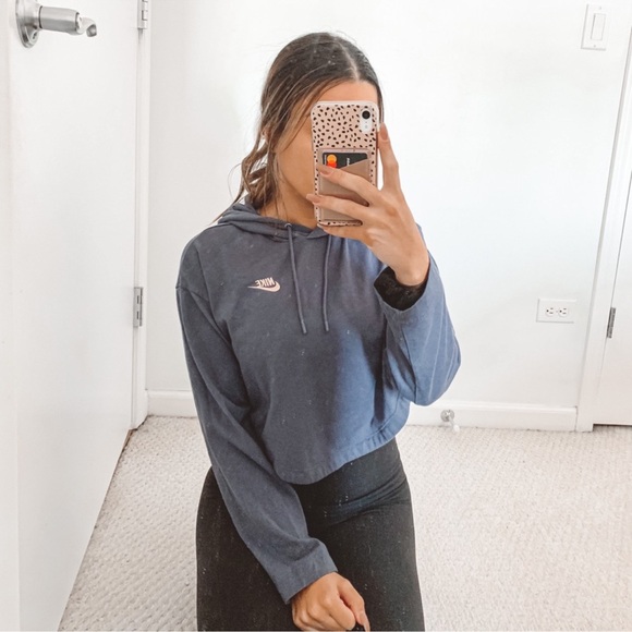 Nike Tops - Nike Blue Cropped Hoodie sweatshirt